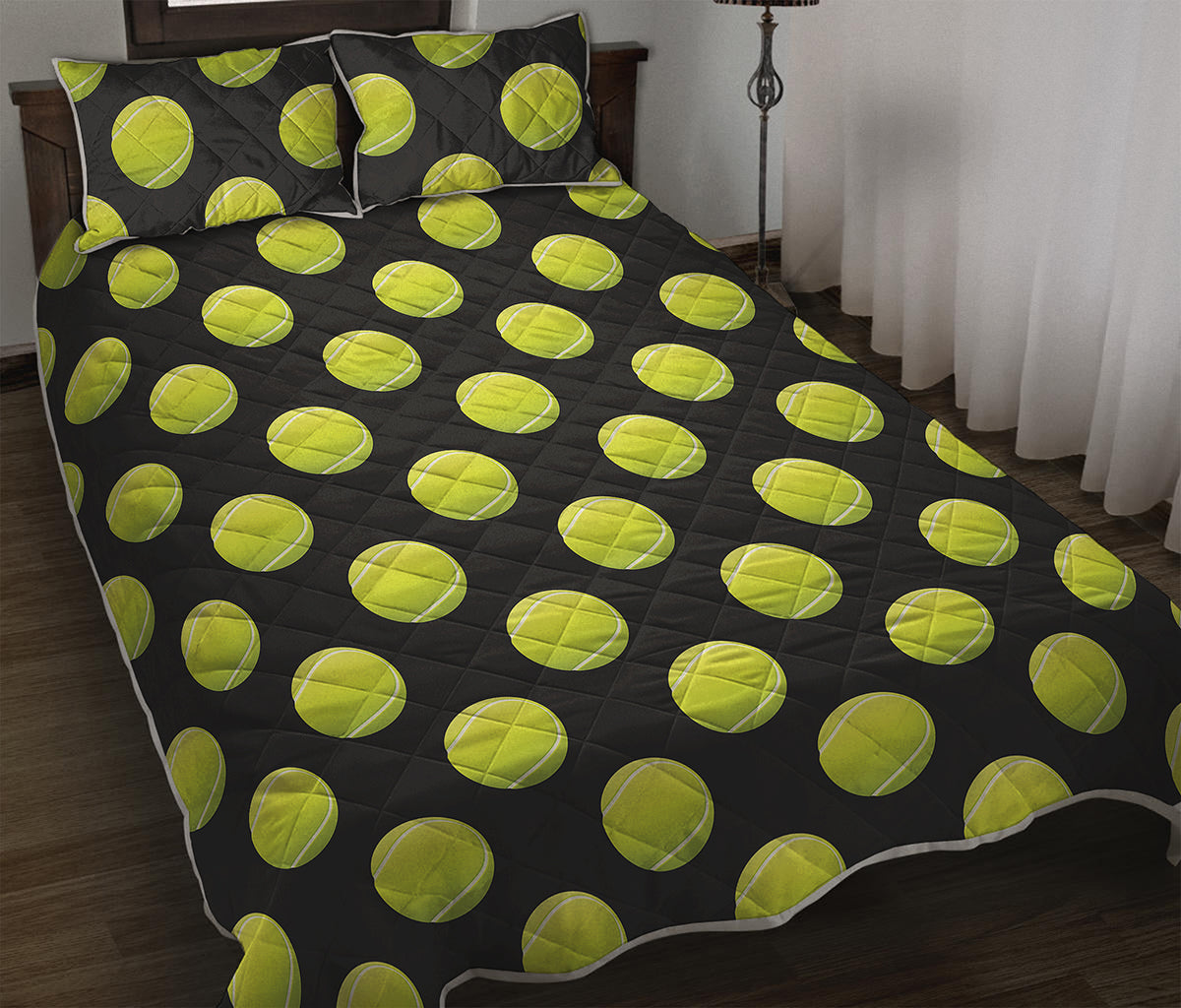 Tennis Balls Pattern Print Quilt Bed Set
