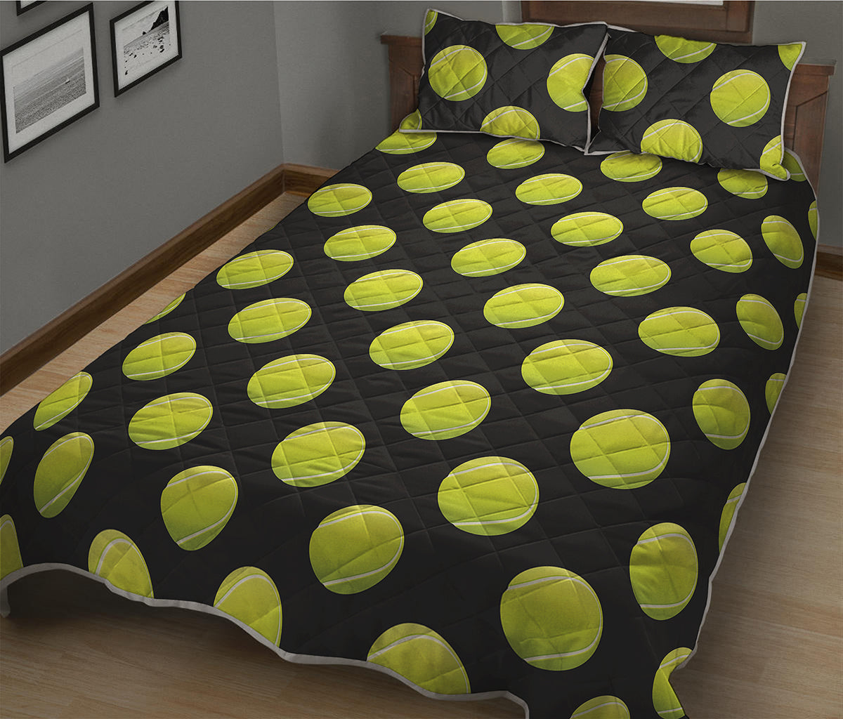 Tennis Balls Pattern Print Quilt Bed Set