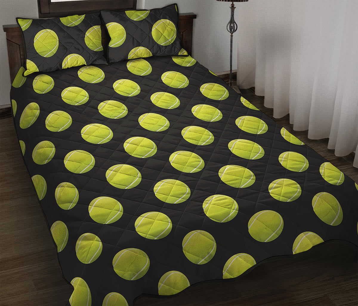 Tennis Balls Pattern Print Quilt Bed Set