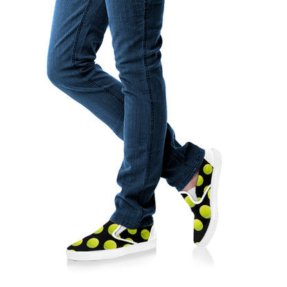 Tennis Balls Pattern Print White Slip On Shoes