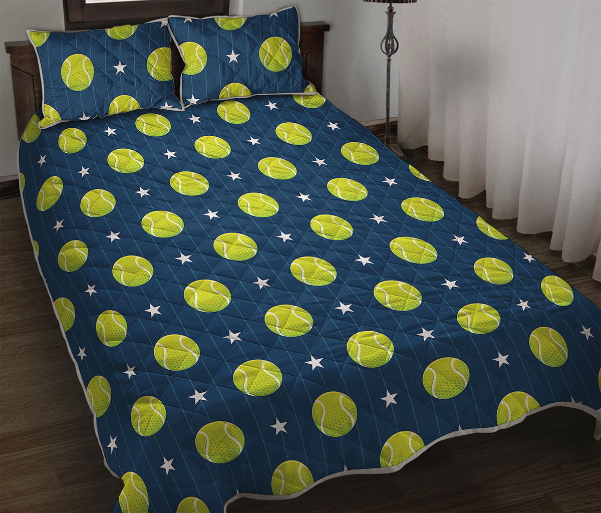Tennis Sport Pattern Print Quilt Bed Set