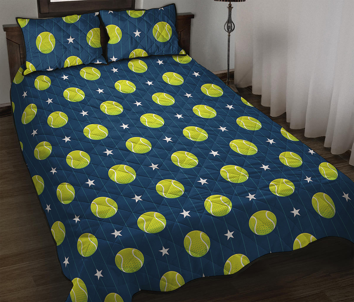 Tennis Sport Pattern Print Quilt Bed Set