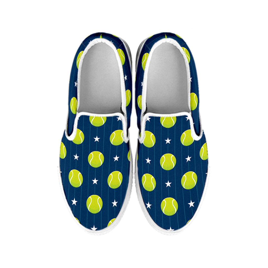 Tennis Sport Pattern Print White Slip On Shoes