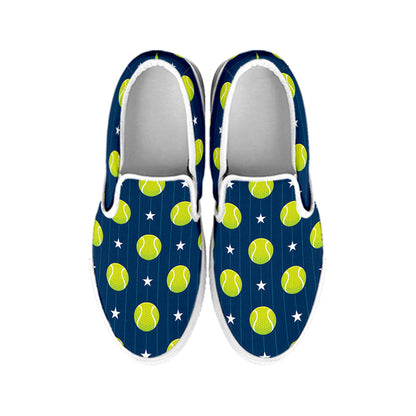 Tennis Sport Pattern Print White Slip On Shoes