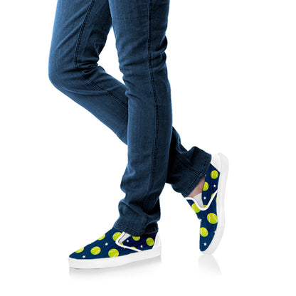 Tennis Sport Pattern Print White Slip On Shoes