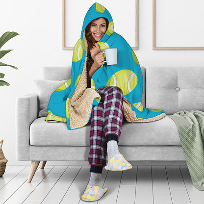 Tennis Theme Pattern Print Hooded Blanket