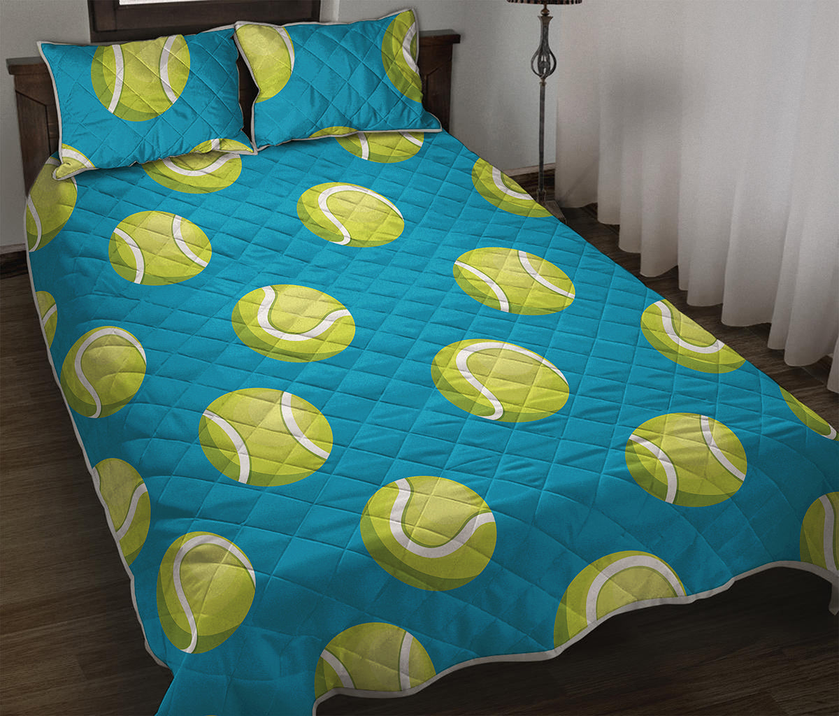 Tennis Theme Pattern Print Quilt Bed Set