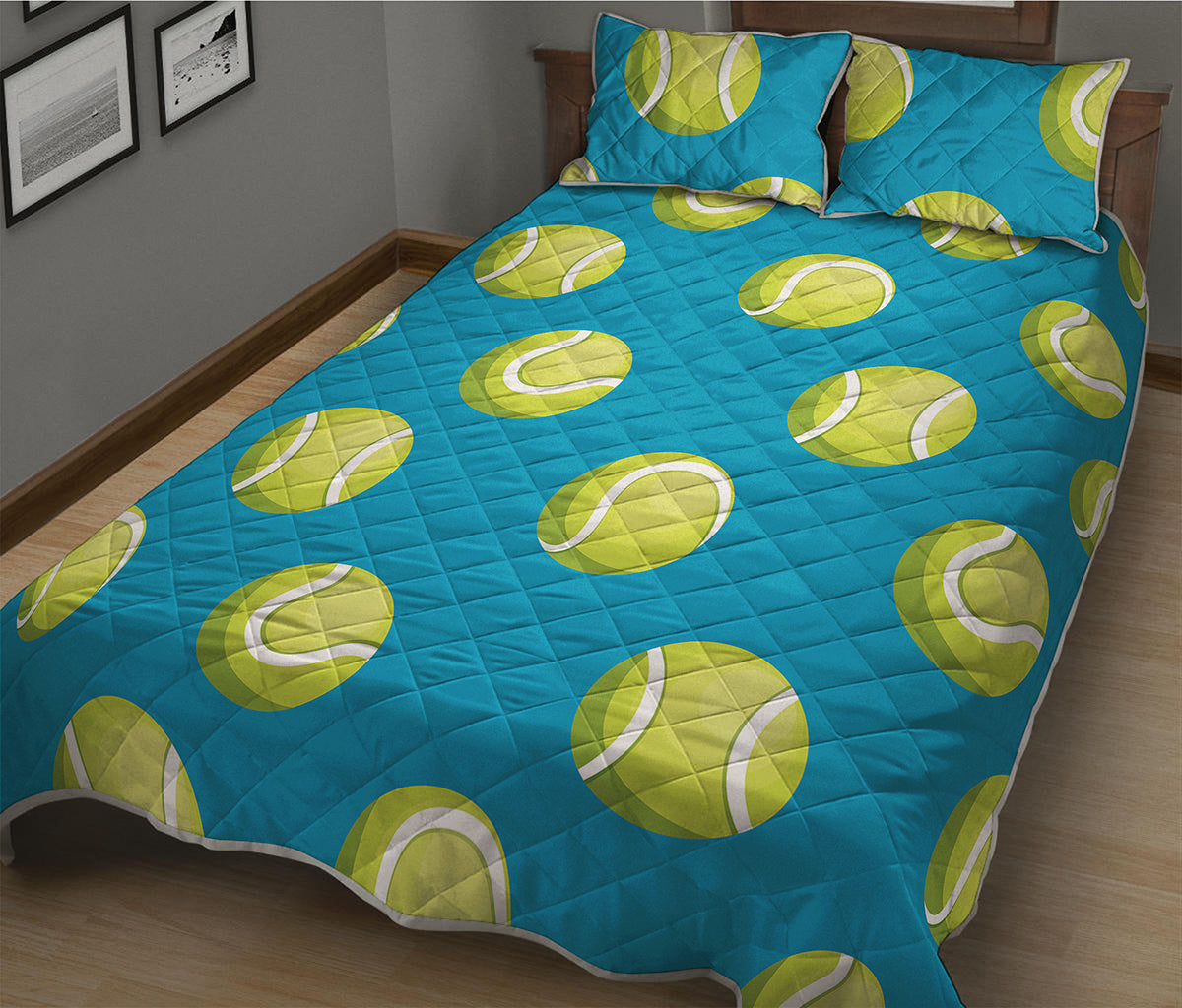 Tennis Theme Pattern Print Quilt Bed Set