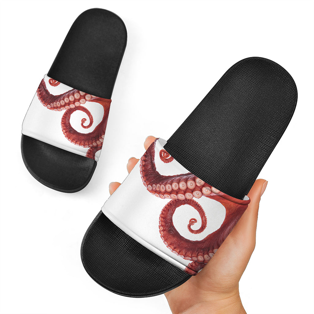 Tentacles Of Octopus Print Black Slide Sandals