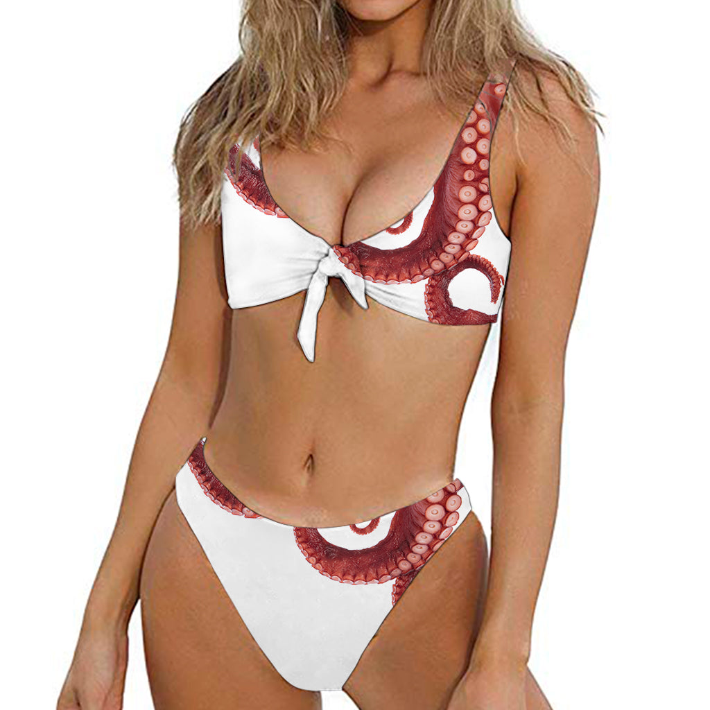 Tentacles Of Octopus Print Front Bow Tie Bikini