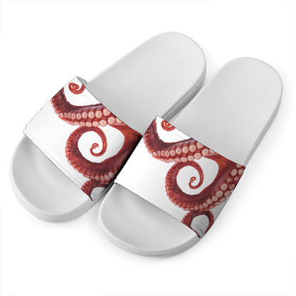 Tentacles Of Octopus Print White Slide Sandals