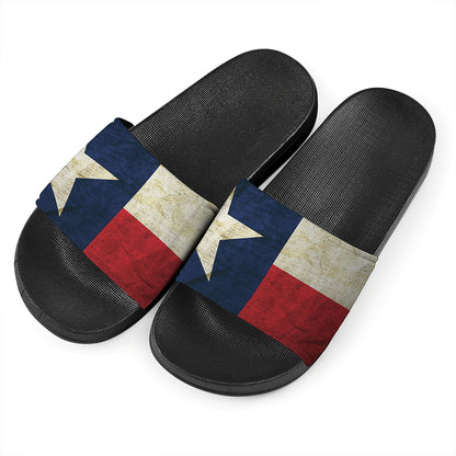 Texas Flag Print Black Slide Sandals