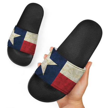 Texas Flag Print Black Slide Sandals