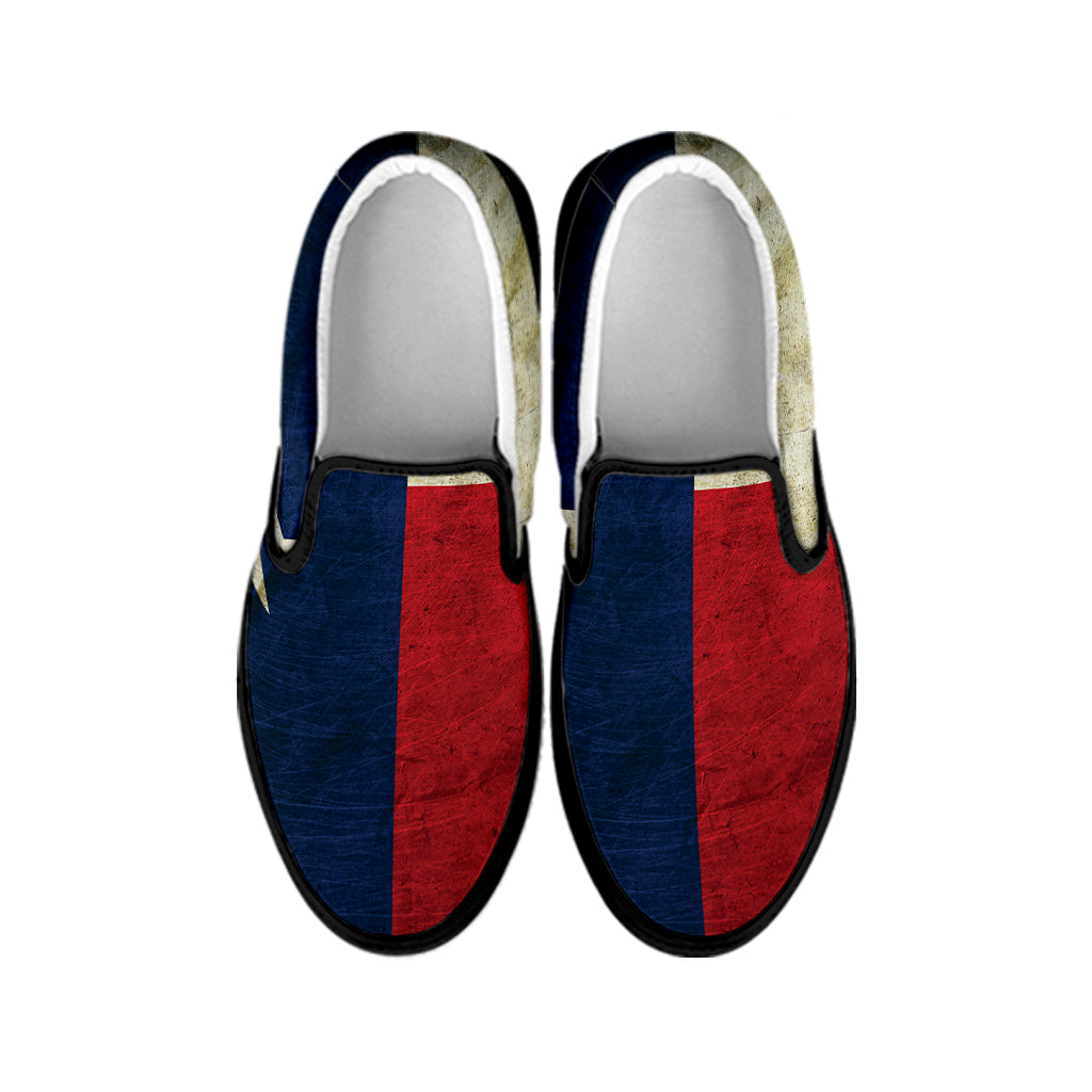 Texas Flag Print Black Slip On Shoes