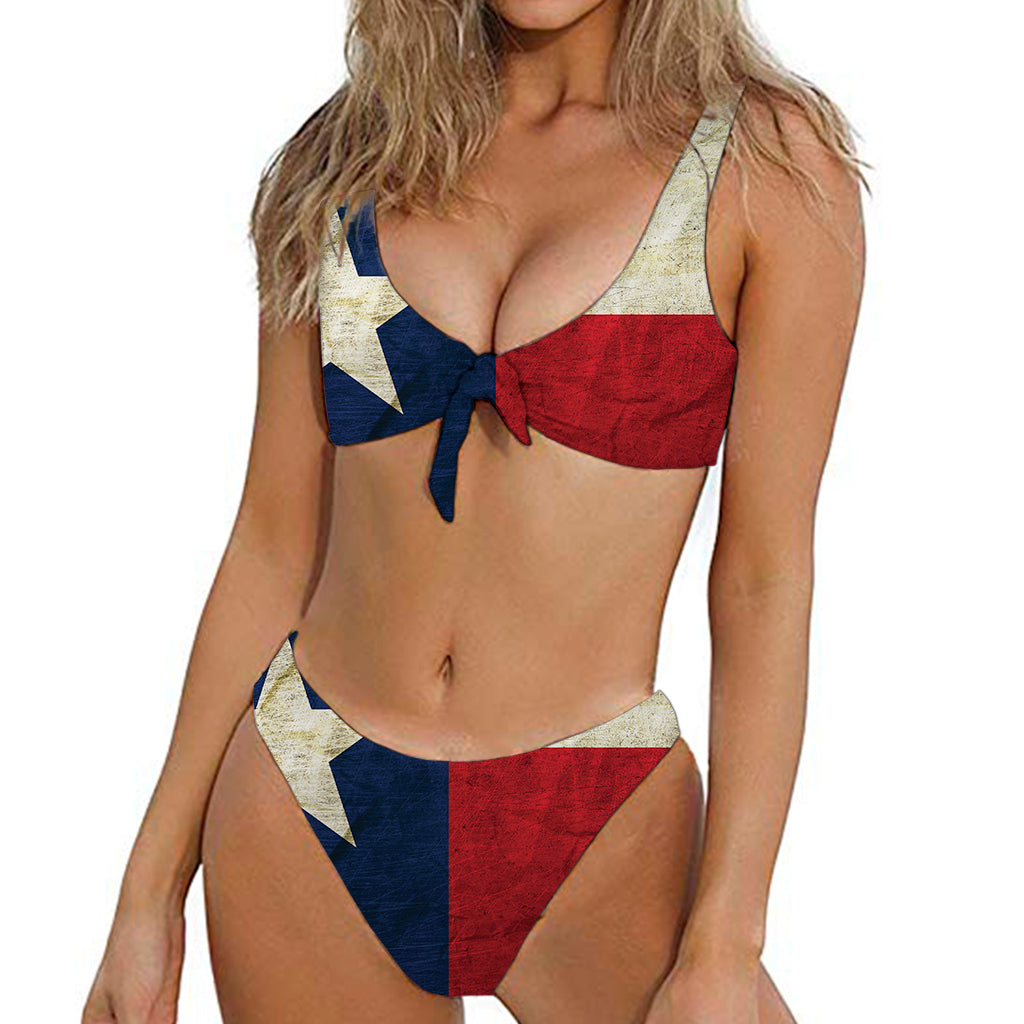 Texas Flag Print Front Bow Tie Bikini