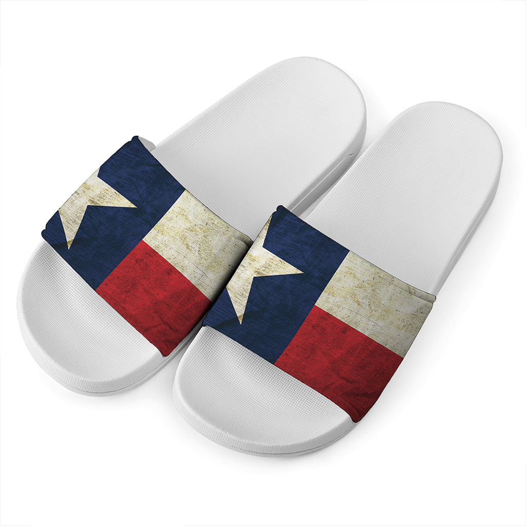 Texas Flag Print White Slide Sandals