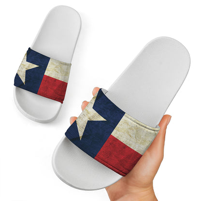 Texas Flag Print White Slide Sandals