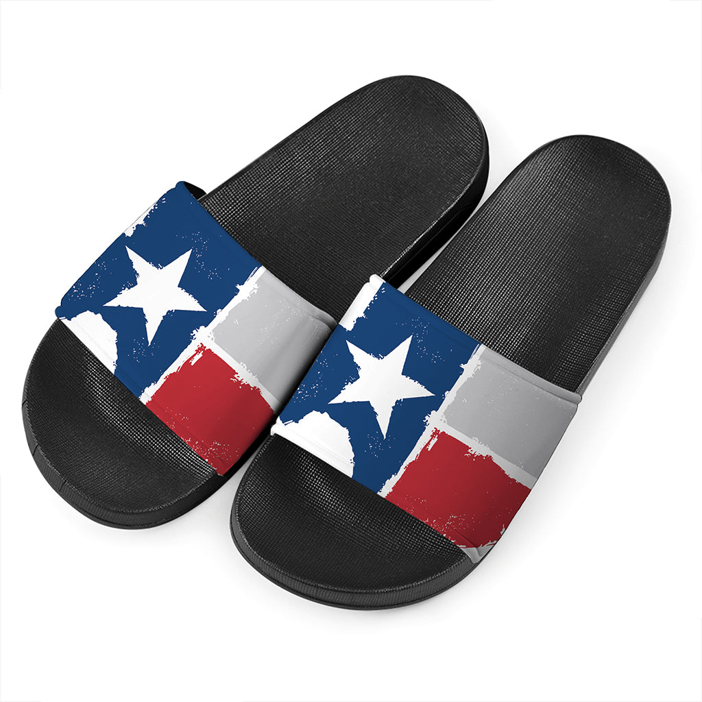 Texas State Flag Print Black Slide Sandals