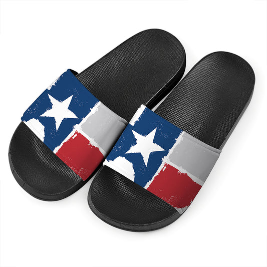 Texas State Flag Print Black Slide Sandals