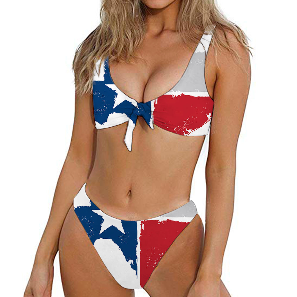 Texas State Flag Print Front Bow Tie Bikini