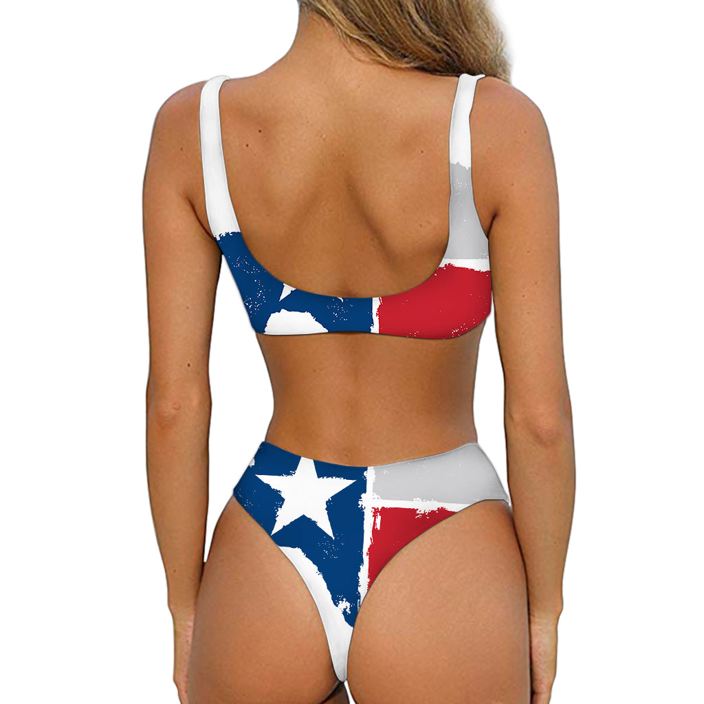 Texas State Flag Print Front Bow Tie Bikini