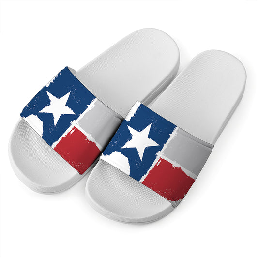 Texas State Flag Print White Slide Sandals