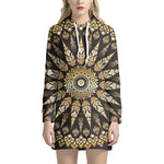 Thai Mandala Print Pullover Hoodie Dress