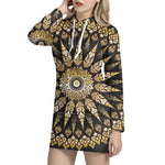 Thai Mandala Print Pullover Hoodie Dress