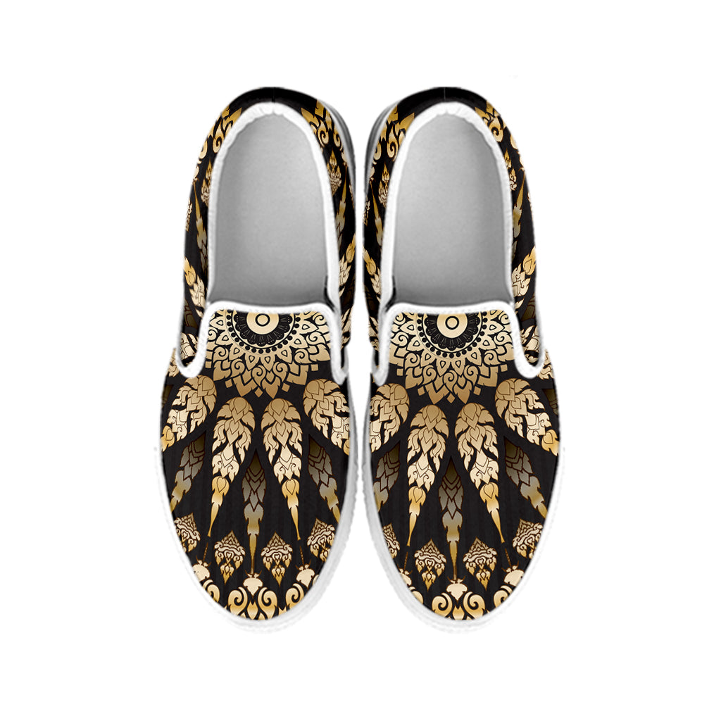 Thai Mandala Print White Slip On Shoes