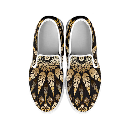 Thai Mandala Print White Slip On Shoes