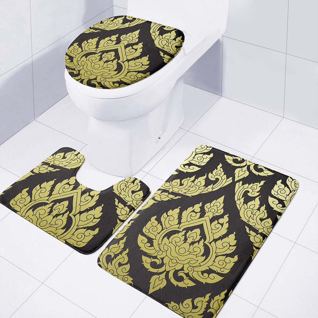 Thai Ornament Pattern Print 3 Piece Bath Mat Set