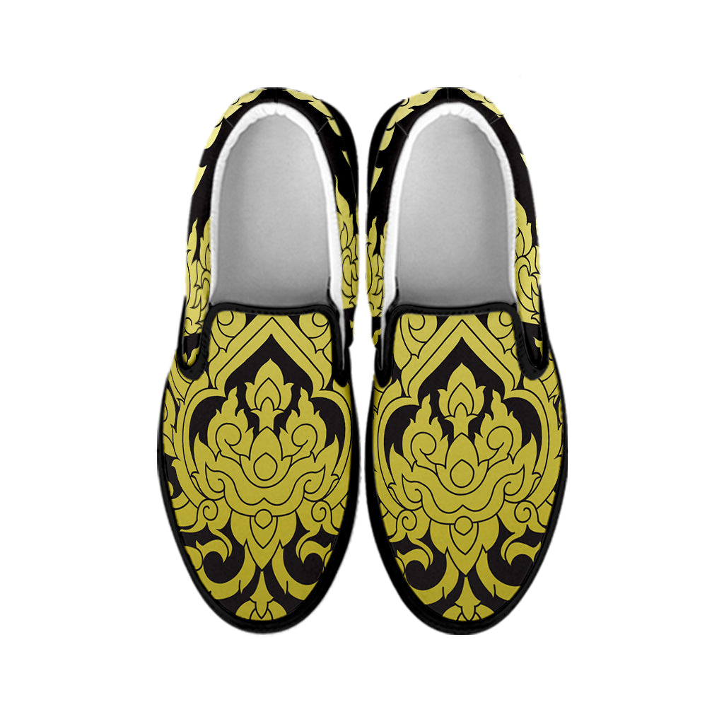 Thai Ornament Pattern Print Black Slip On Shoes