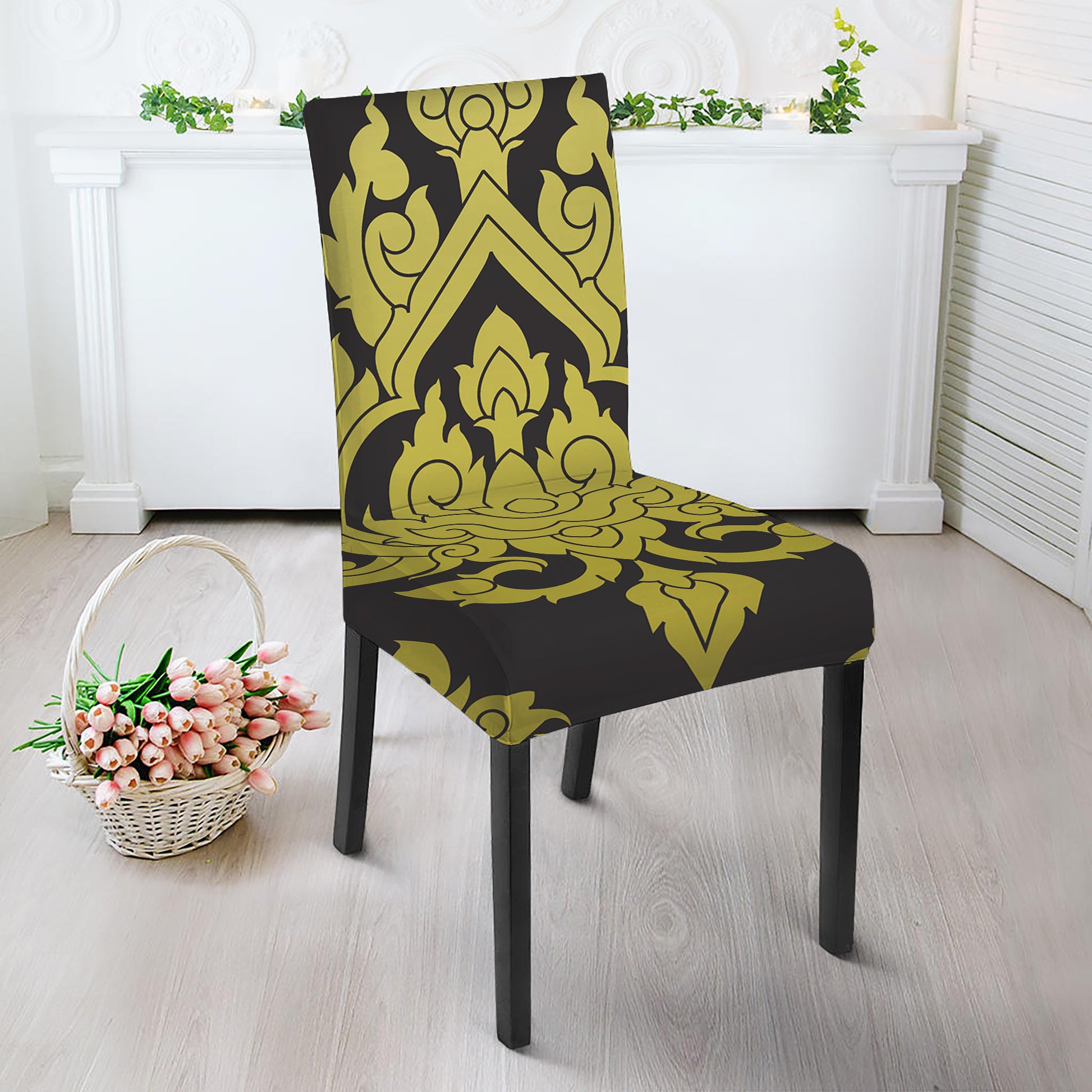 Thai Ornament Pattern Print Dining Chair Slipcover