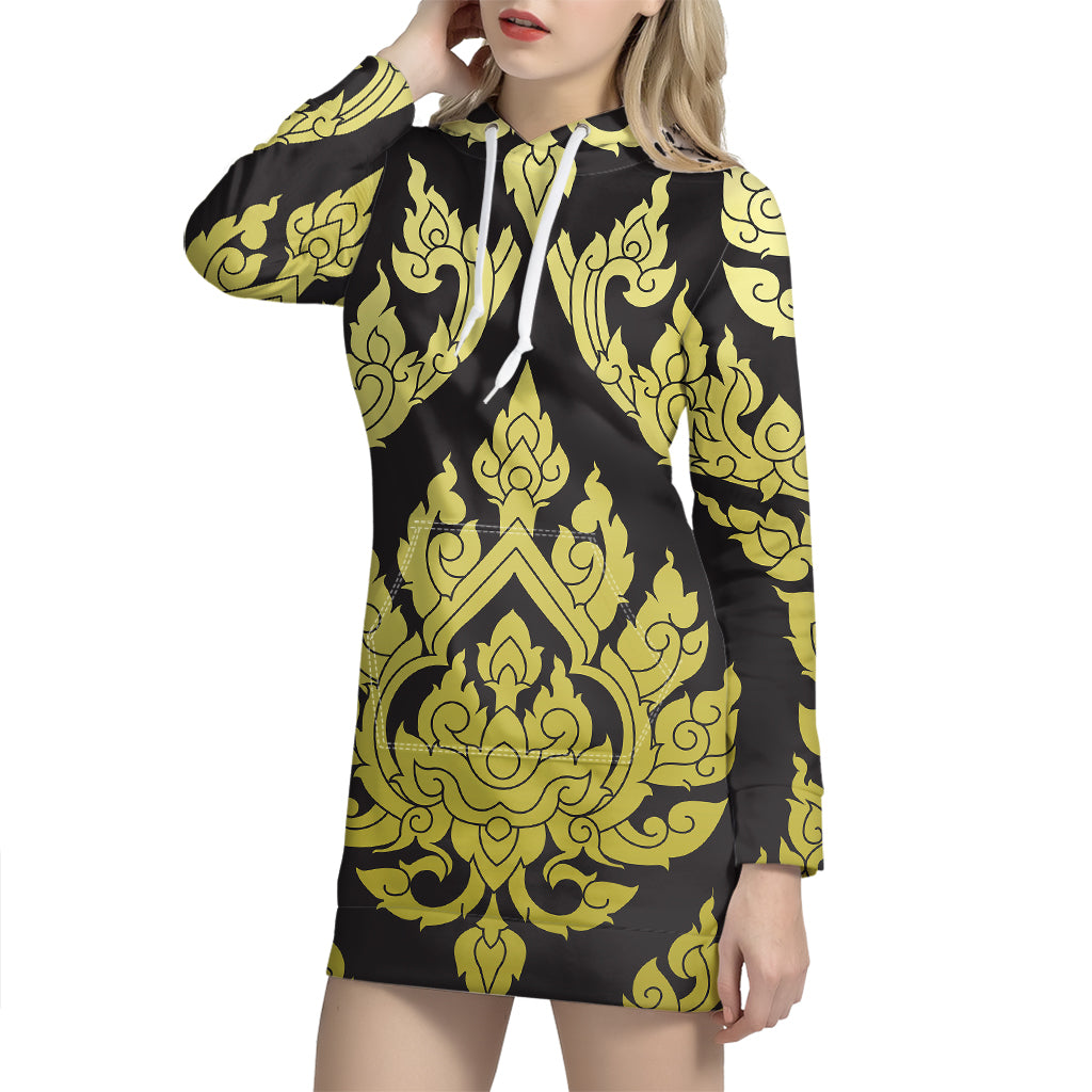 Thai Ornament Pattern Print Hoodie Dress