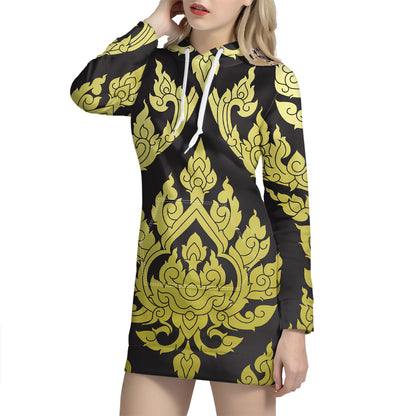 Thai Ornament Pattern Print Hoodie Dress