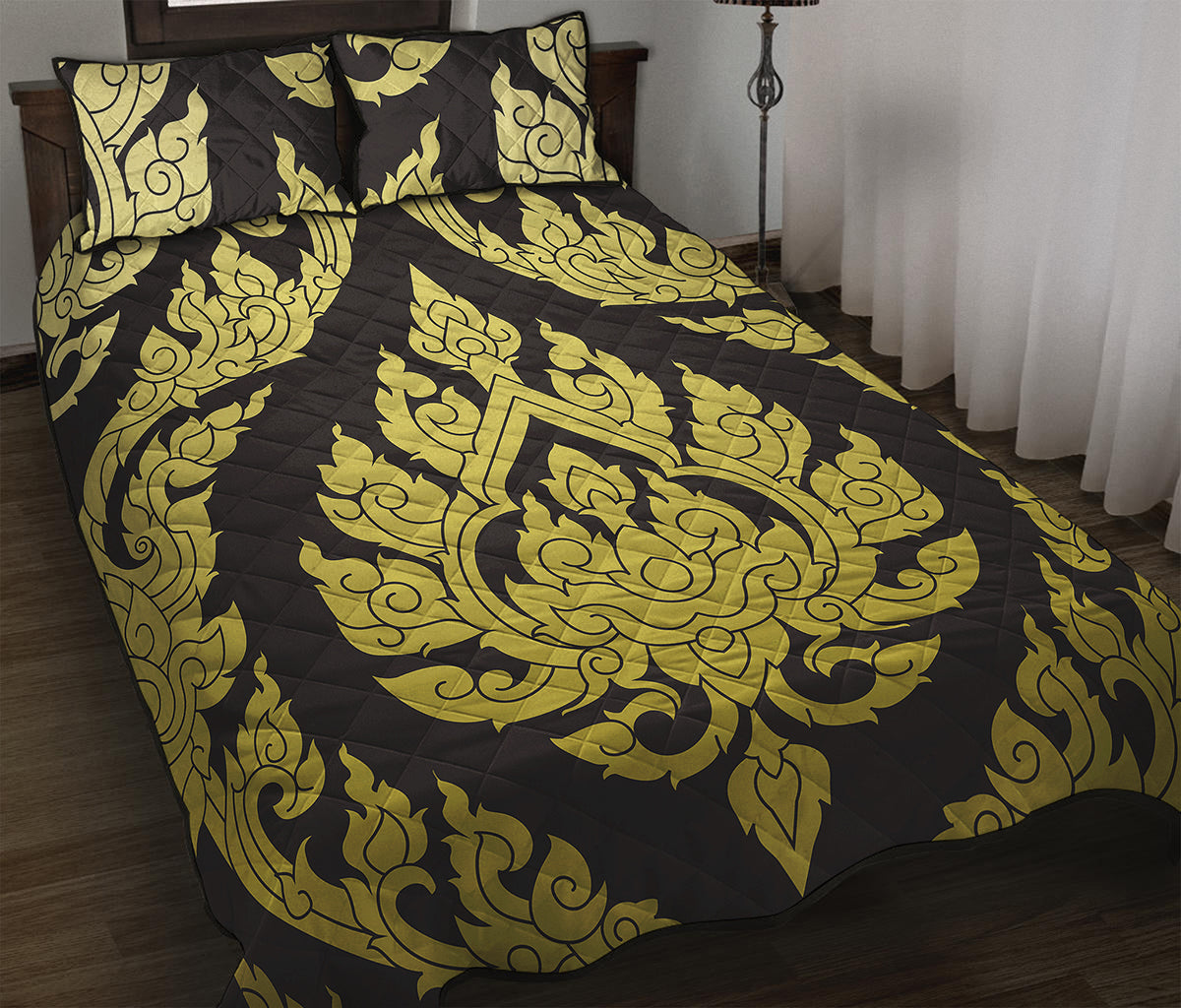 Thai Ornament Pattern Print Quilt Bed Set