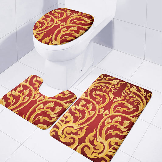 Thai Winding Vines Pattern Print 3 Piece Bath Mat Set