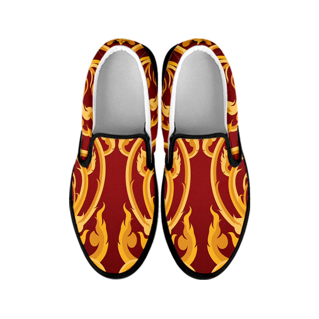 Thai Winding Vines Pattern Print Black Slip On Shoes