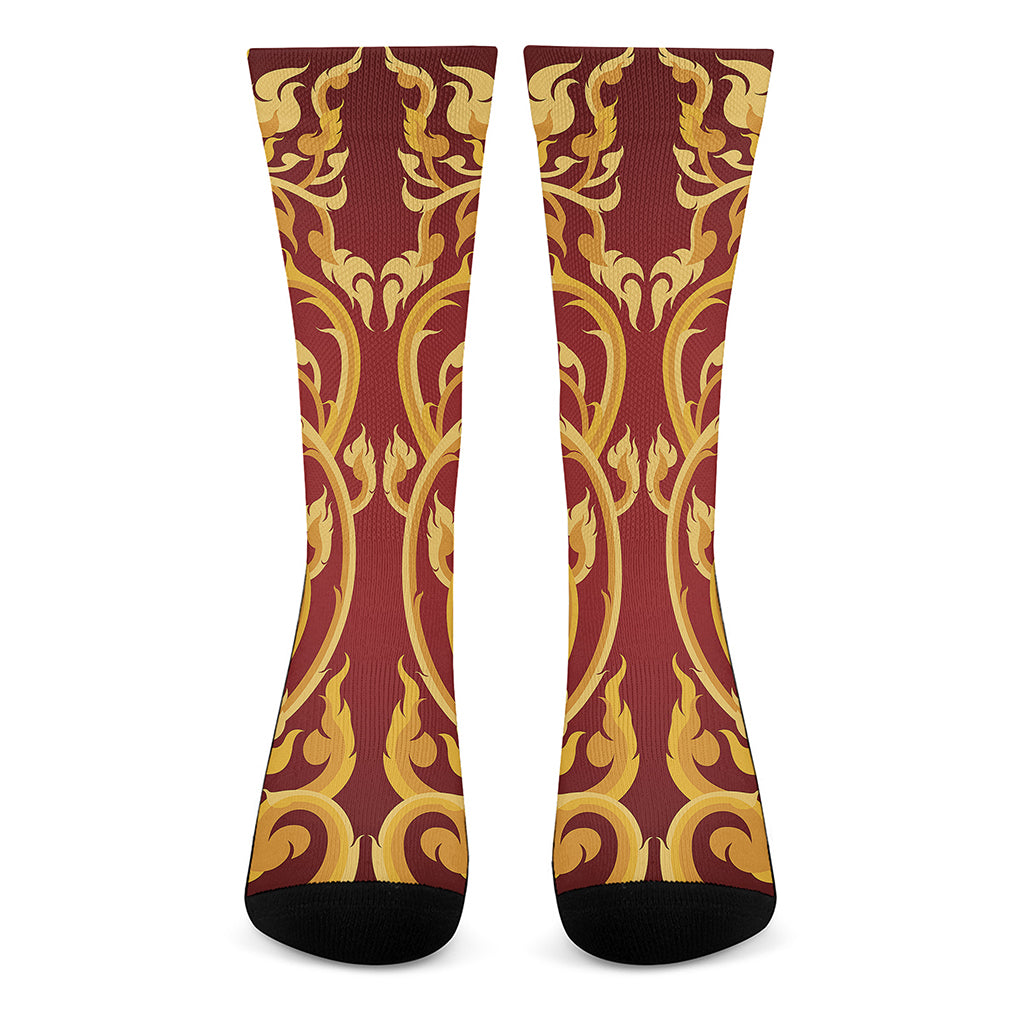 Thai Winding Vines Pattern Print Crew Socks