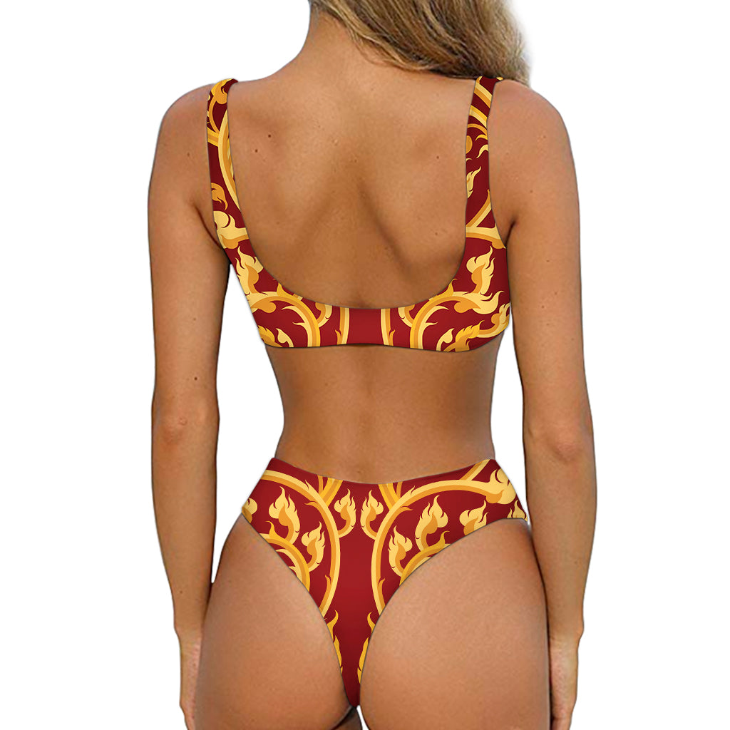 Thai Winding Vines Pattern Print Front Bow Tie Bikini