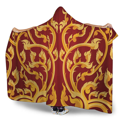 Thai Winding Vines Pattern Print Hooded Blanket