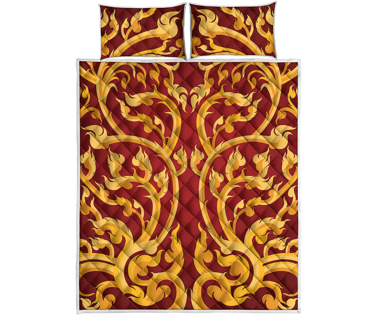 Thai Winding Vines Pattern Print Quilt Bed Set