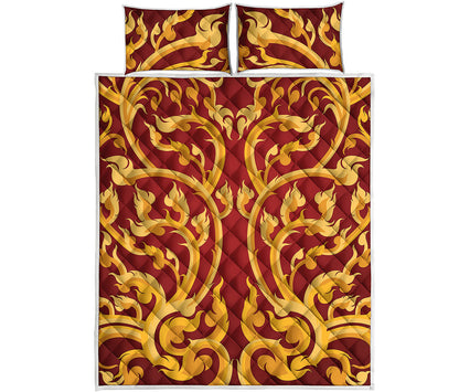 Thai Winding Vines Pattern Print Quilt Bed Set