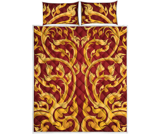 Thai Winding Vines Pattern Print Quilt Bed Set