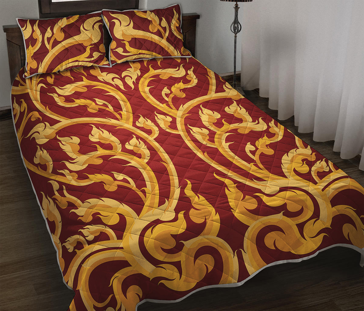 Thai Winding Vines Pattern Print Quilt Bed Set