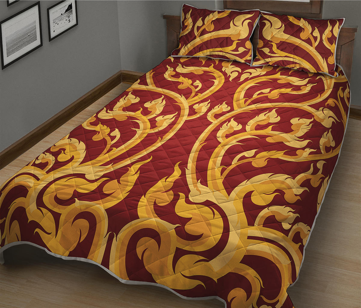Thai Winding Vines Pattern Print Quilt Bed Set