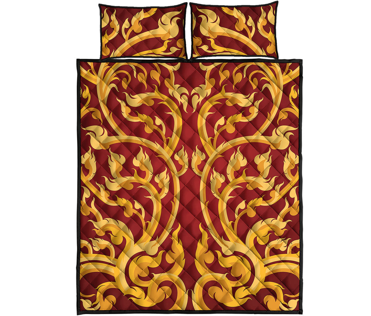 Thai Winding Vines Pattern Print Quilt Bed Set