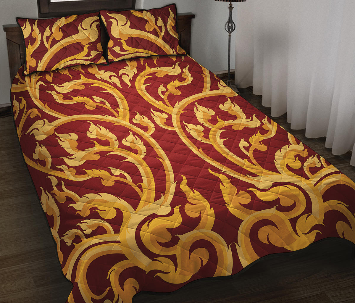 Thai Winding Vines Pattern Print Quilt Bed Set