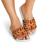 Thai Winding Vines Pattern Print White Slide Sandals