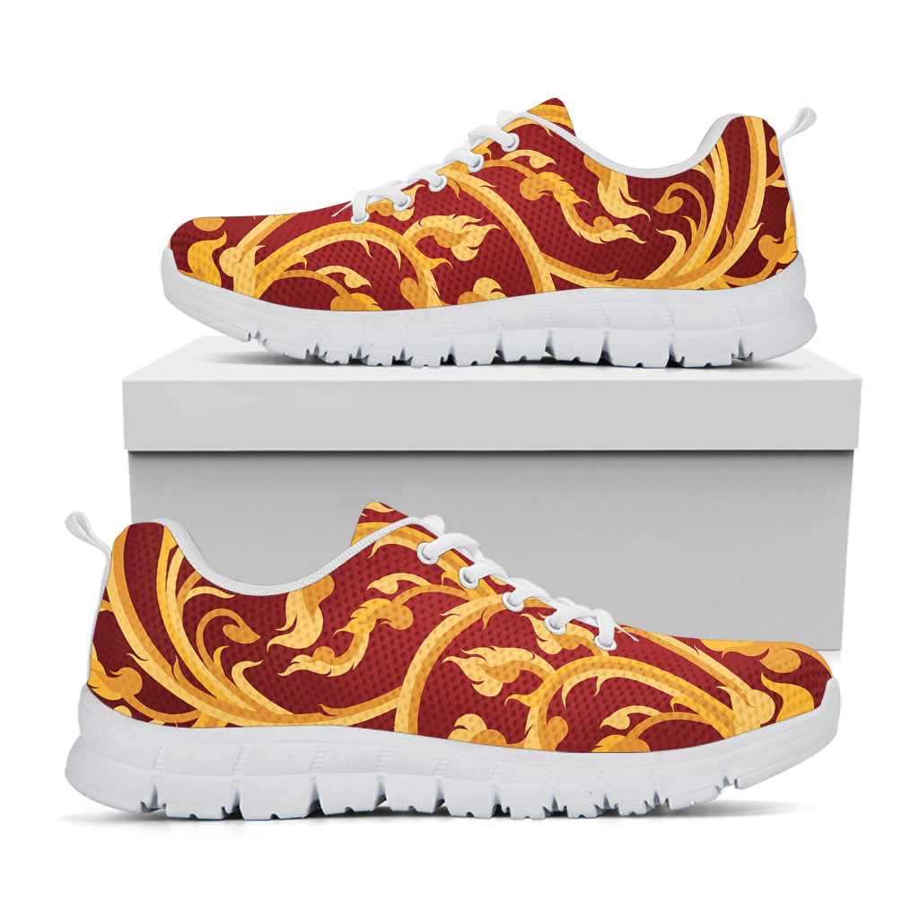 Thai Winding Vines Pattern Print White Sneakers